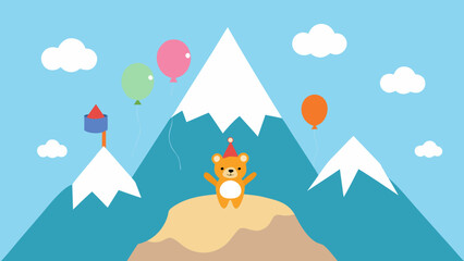 cartoon mountain birthday animals party