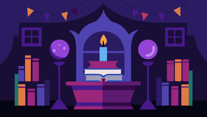 haunted library birthday with magical books opening