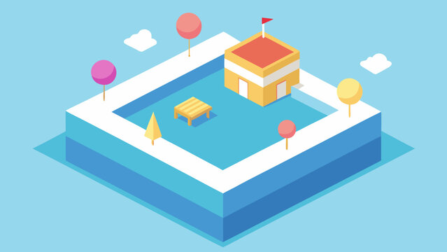 isometric rooftop birthday pool party