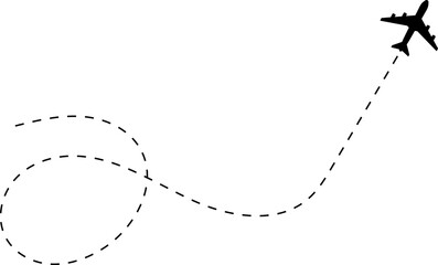 Airplane line path icon of air plane flight route with start point and dash dotted line trace. Love travel route. Airplane routes. Travel icon.