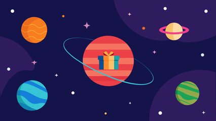 Naklejka premium solar system birthday map with gift planets