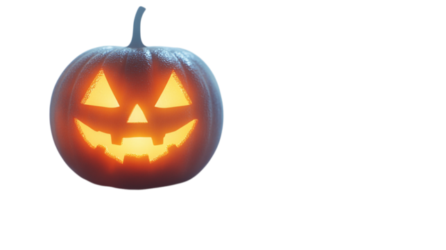 • A glowing jack-o'-lantern for Halloween night, isolated on white background in HD 