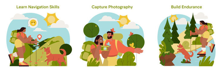 Outdoor Adventure and Skills Vector Illustration Set