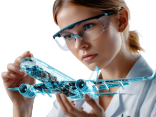 Aeronautical Precision: Focused on the intricacies of aviation, a dedicated aviation engineer examines a detailed model airplane.