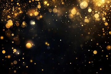A vibrant, abstract background featuring shimmering gold and white bokeh effects on a dark surface, creating a festive and luxurious atmosphere.