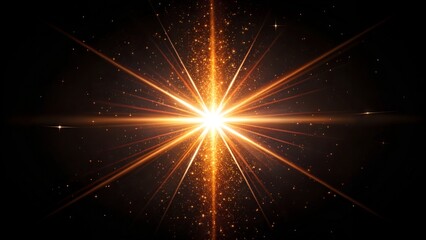 Bright orange starburst flare with lens flares on black background