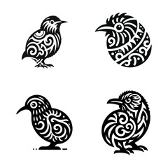 Fototapeta premium Vector Illustration of Tribal Bird Set in Black and White