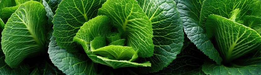 Close-up of fresh green lettuce leaves, the texture of cabbage leaves, a banner for product presentation in an online grocery store app.