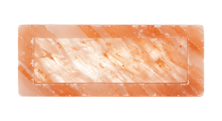 Natural Himalayan salt stone nameplate with pink-orange crystal texture, front view isolated on transparent background