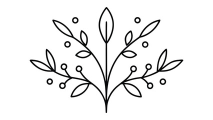 Vector art of symmetrical botanical design with leaves, berries, and dots, isolated on white background.