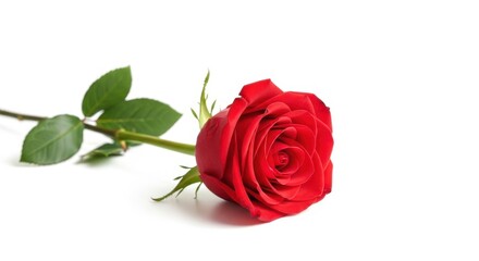 Fototapeta premium Eloquent red rose, a symbol of romance and heartfelt emotions on white background