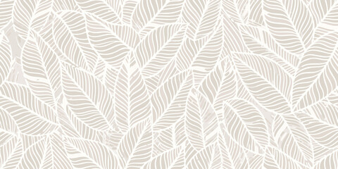 Neutral beige and white textured leaf pattern background