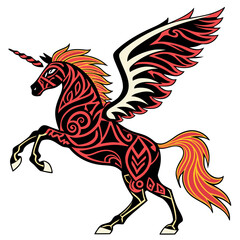 Winged unicorn tribal design