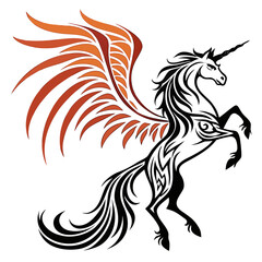 Winged unicorn tribal design