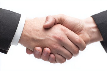 Obraz premium Selective focus businessman handshake isolated on white background, Businessman with formal suit with dealing, Entrepreneur with agree handshake gesture.