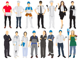 Obraz premium diverse people occupation full length different professional vector illustration