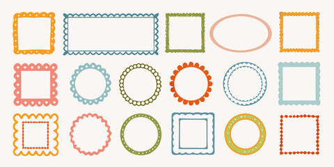 Collection of hand drawn decorative frames in various shapes and colors