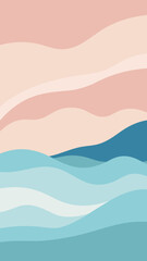 Abstract flowing waves of pastel pink sky and blue ocean water