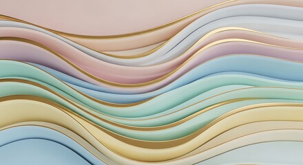 Obraz premium Pastel waves with golden trim, a modern flowing abstract background with soothing color gradients