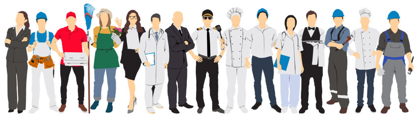 Obraz premium group of people occupation full length. different professionals job career