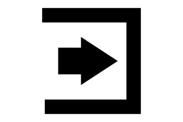 Straight pointed arrow icon. Black arrow pointing to the right. Black direction pointer
