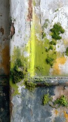 Weathered surface with moss, yellow line, and faded paint