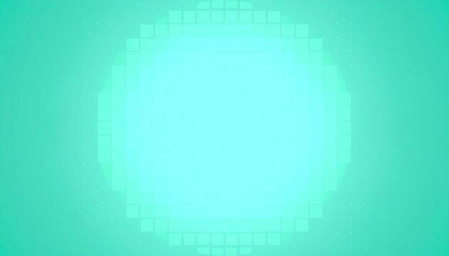 A bright, glowing turquoise orb composed of small squares, set against a gradient background of lighter and darker turquoise hues, suggesting a digital or abstract concept.