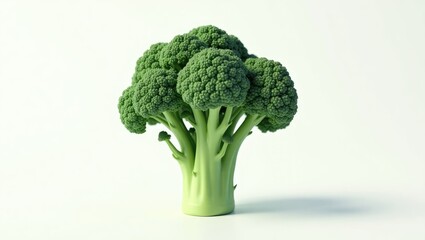Vibrant green broccoli head against a plain white background.
