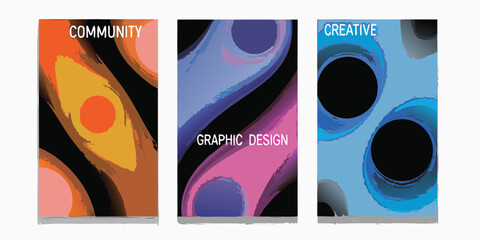 Abstract brush stroke covers featuring bold colors and text