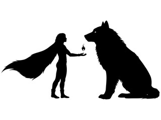 Fantasy Silhouette – Person and Wolf with Illustration