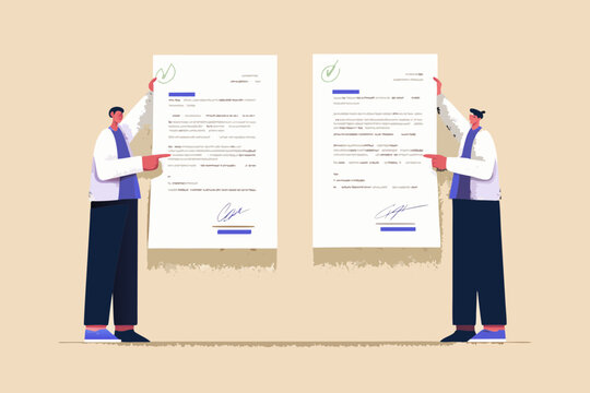 Two people holding up signed documents with checkmarks