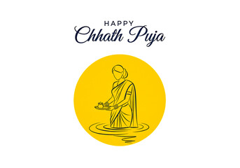 Celebrating happy chhath puja with a traditional depiction of a devotee offering prayers to the sun god in water