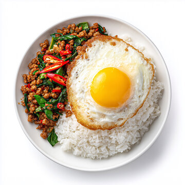 Thai pad kra pao with crispy fried egg and rice