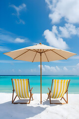 Sunny Afternoon with Beach Chairs and Parasol