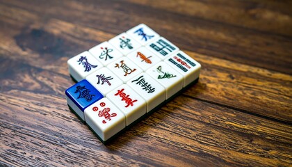 Mahjong tiles arranged on a wooden table