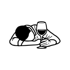 tired person with wine glass vector