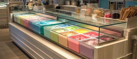 Pastel ice cream presented in contemporary store  
