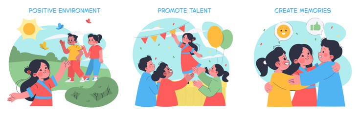 Obraz premium Children Enjoying Positive Activities Vector Illustration