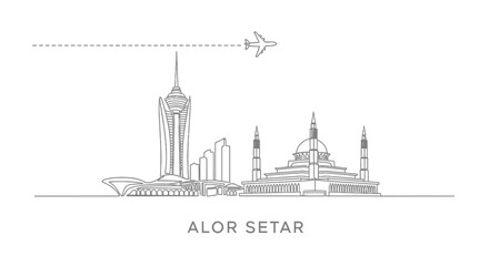 Alor Setar Skyline Vector with Minimalist Design.