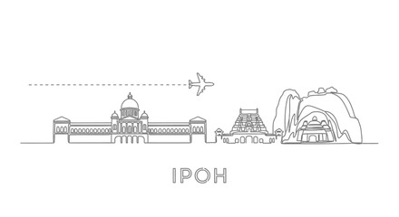Fototapeta premium Ipoh City Skyline with Malaysia Simple line art.