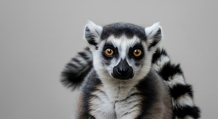 Fototapeta premium Ring tailed Lemur with large eyes looking straight at the camera - captured in perfect lighting