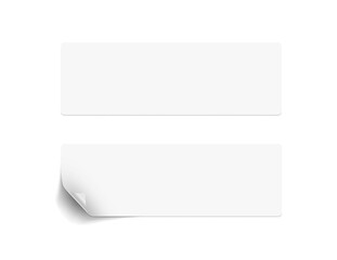 Realistic rectangular blank sticker mockup with curled corner on transparent background. Empty label design and tag templates