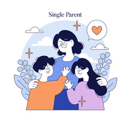 Single Parent Family Love Embrace Vector Illustration