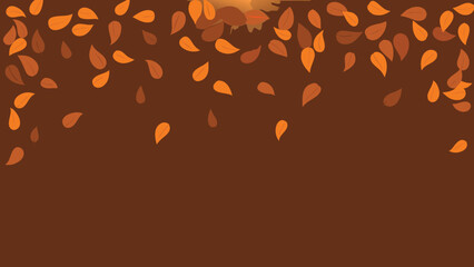 Falling autumn leaves in shades of orange and brown against a solid brown background create a seasonal scene