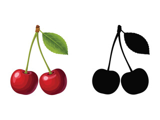 Cherry Harmony: Vibrant red cherries with leaves, presented against a clean backdrop, inviting viewers to savor their sweet essence and appreciate the simple beauty of nature's bounty.