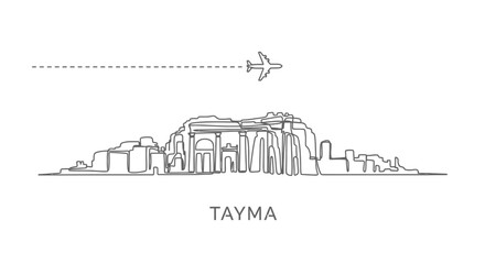 Naklejka premium Tayma Saudi Arabia Skyline with Airplane Minimal.