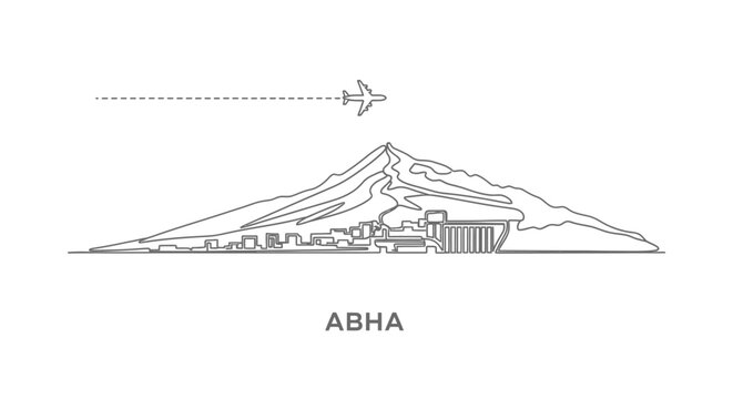 Abha with Saudi Arabia Airplane Mountainscape.