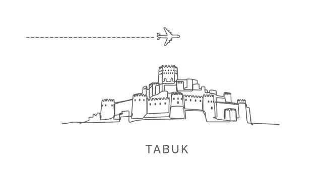 Tabuk Castle outline with Plane, and Saudi Arabia.