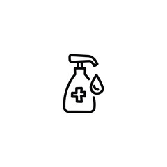 Minimal line icon of a disinfectant bottle with a medical cross. Ideal for healthcare branding