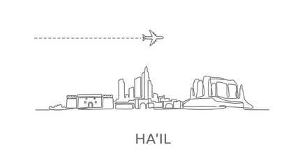 Obraz premium Hail skyline with Saudi Arabia, and minimalist vector.